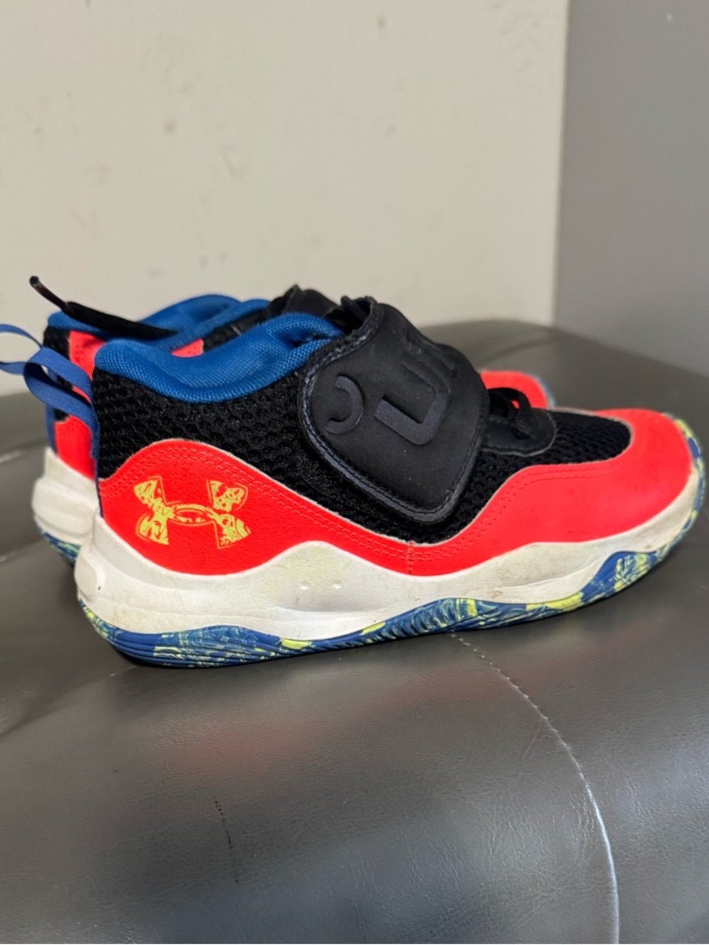 Under Armour Kids Red, Black & Blue Athletic Sneakers with Hook Strap